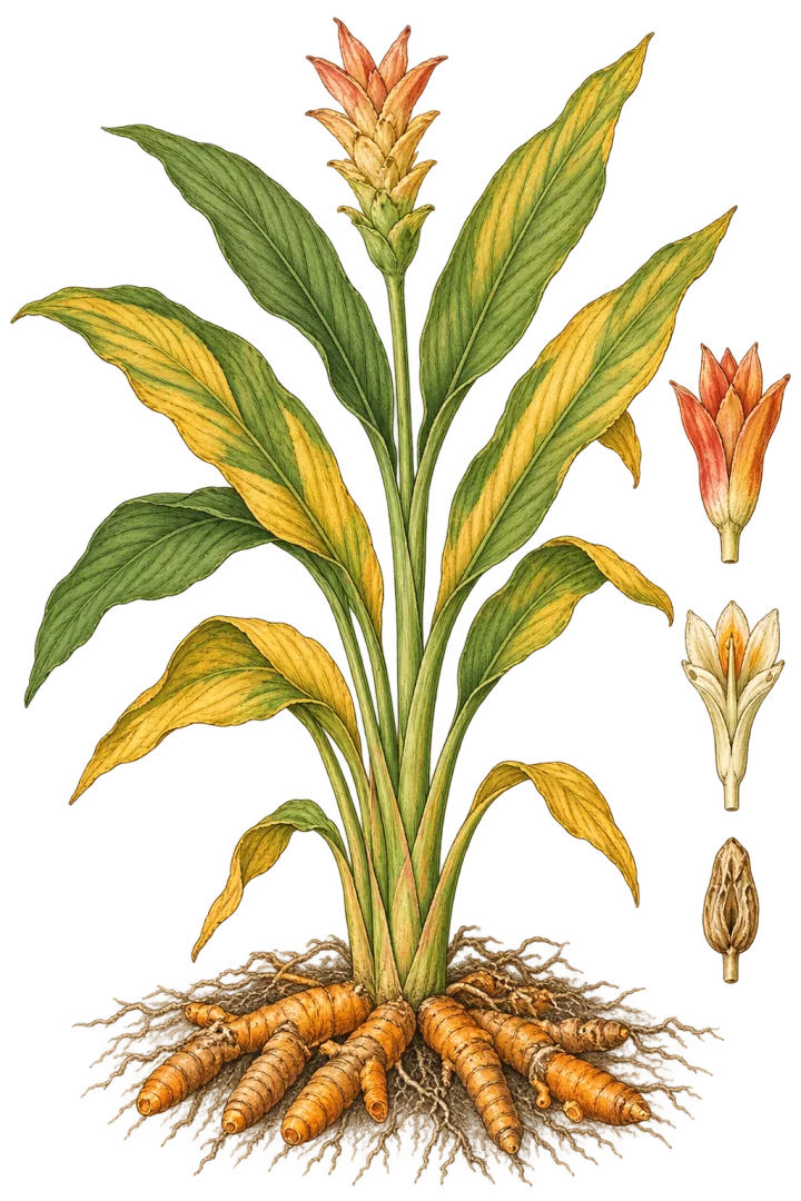 Le curcuma en automne : feuilles qui jaunissent, fleur qui fane